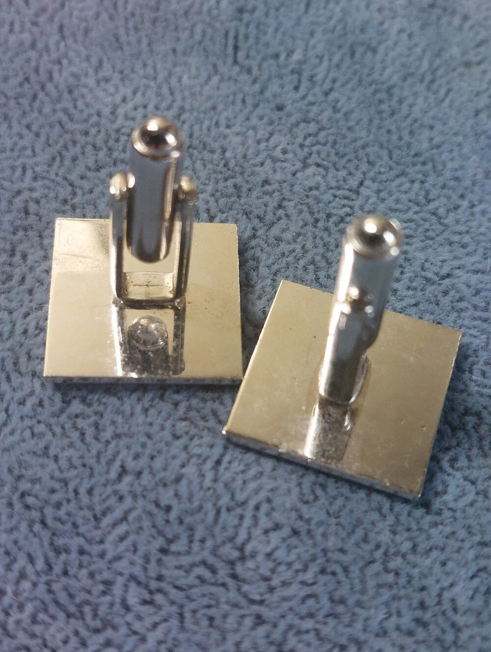 Lot of 2 Vintage Mid-Century Silver Tone Geometric Cufflinks Square Round Estate